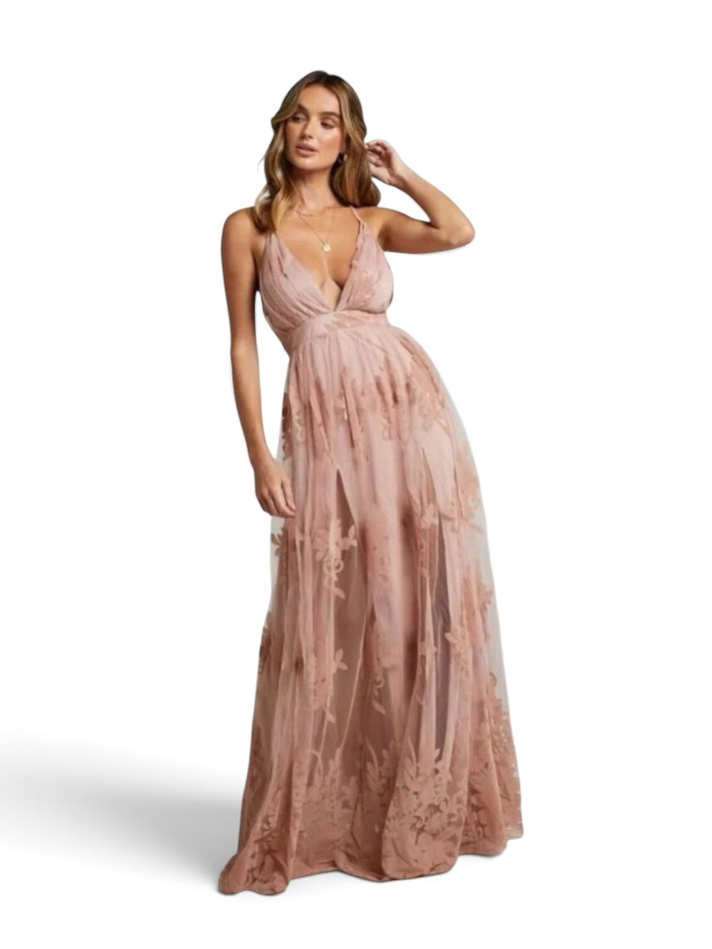 Showpo. Promenade Maxi Blush Maxi Dress floral NWT